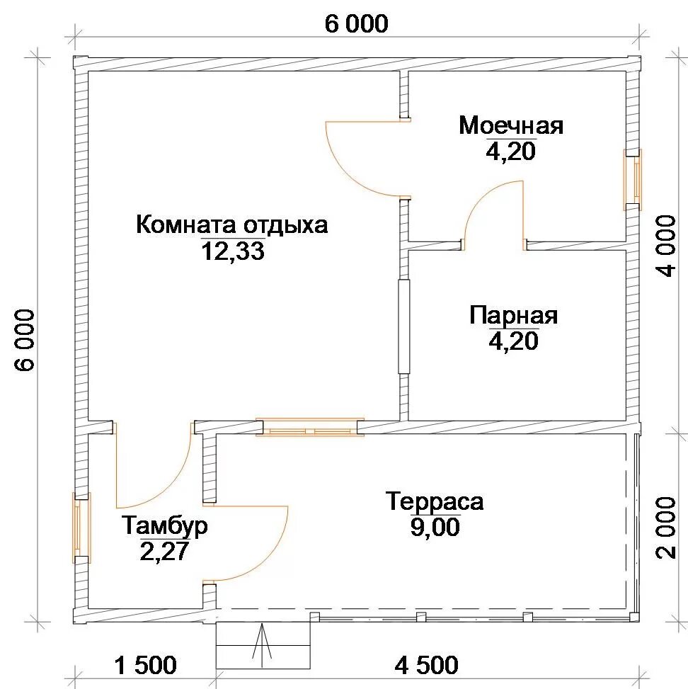 Проект бани 6 6 чертежи Баня 6х6 м с террасой