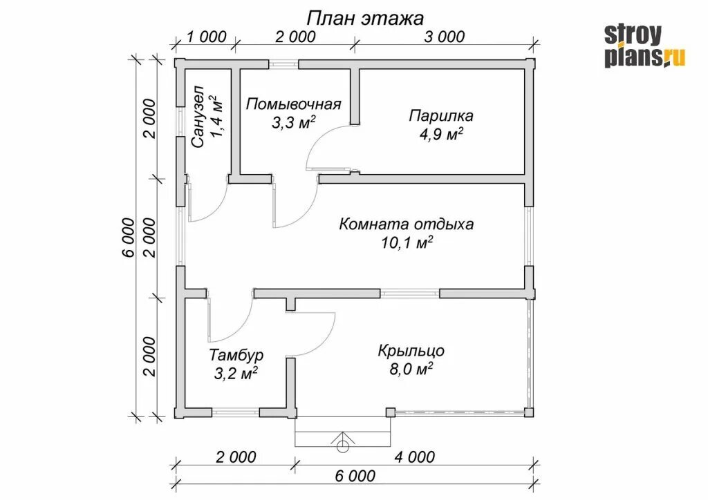 Проект бани 6х6 с чертежами Проект деревянной бани 6 на 6 из бруса - BB-12