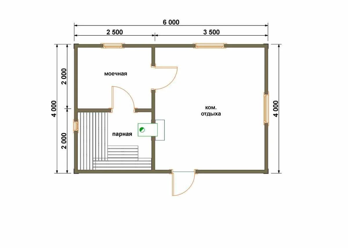 Проект бани из бруса 6х4 с чертежами Каркасная баня 6х4 проекты фото - DelaDom.ru