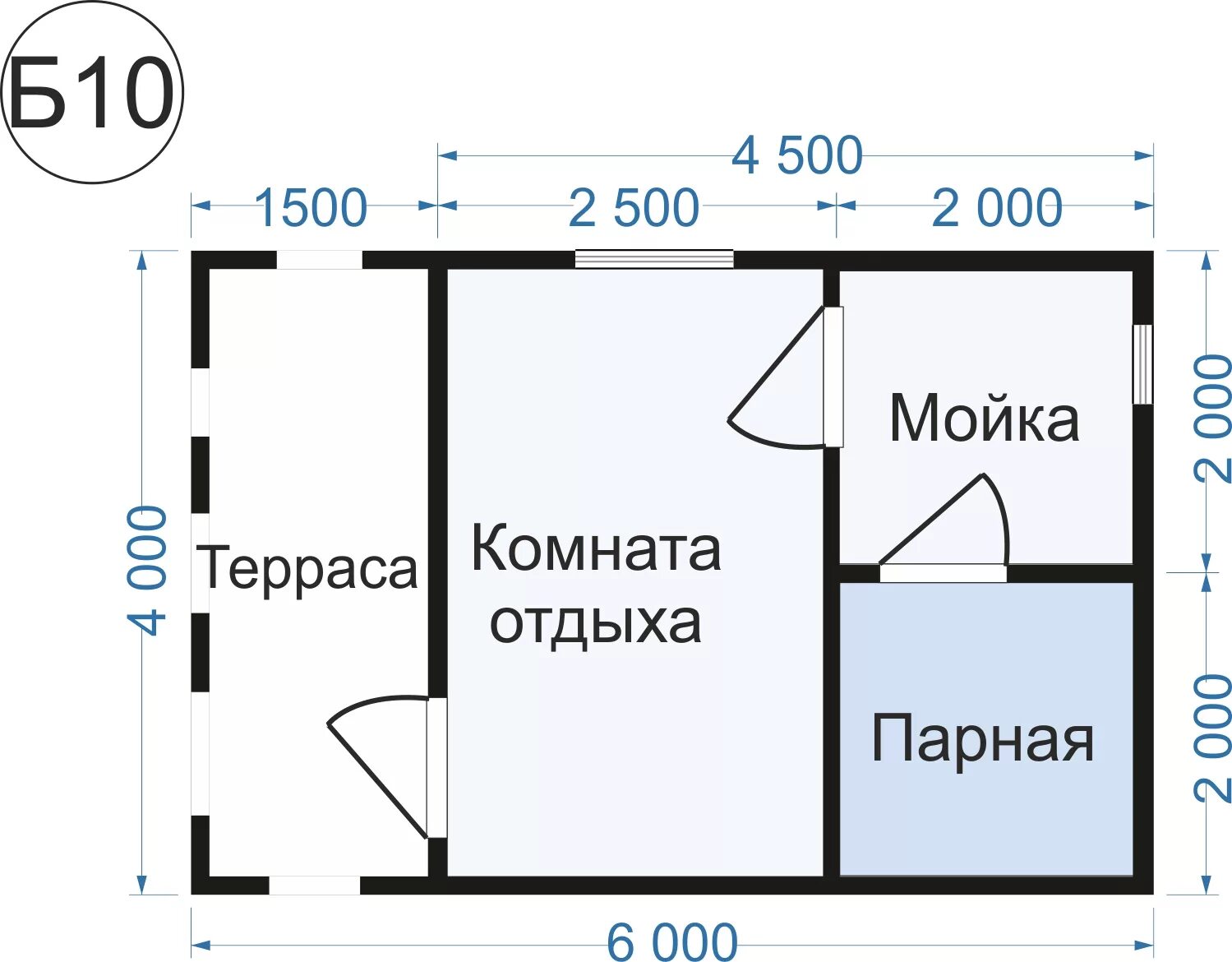 Проект бани из бруса 6х4 с чертежами Проект Б-10 Баня 6х4 16м2 - компания СИБИРСКИЙ ДОМ