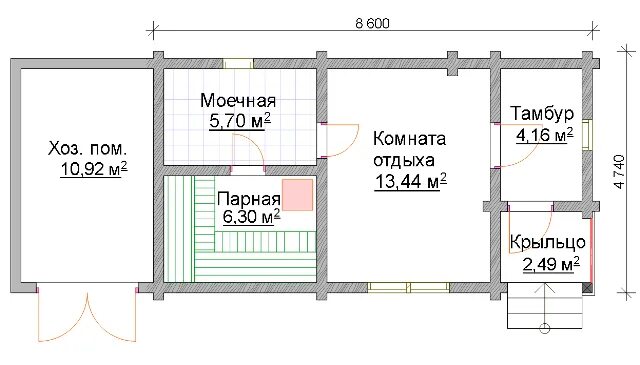 Проект бани с хозблоком фото Проект бани Орион с комнатой отдыха "СибирьДомСтрой"