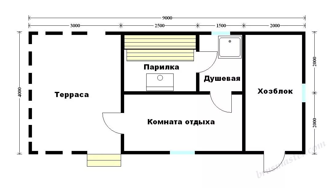 Проект бани с хозблоком фото Баня из бруса с хозблоком под одной крышей - проект бани с сараем