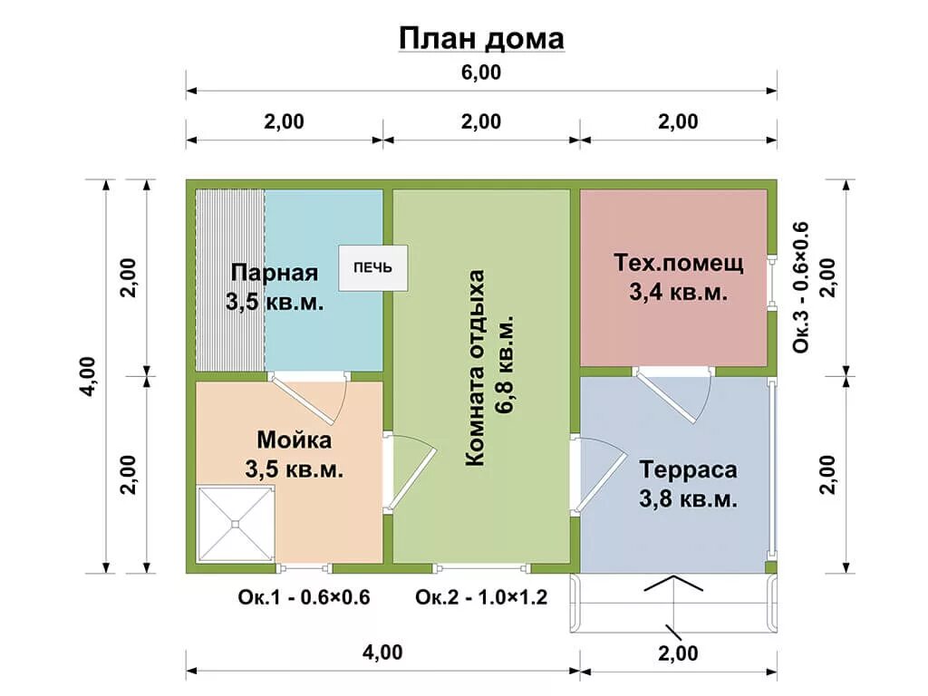 Проект бани с хозблоком фото Проект каркасной бани 6х4 под ключ, цена: 890000 руб - Каркасная баня 6х4