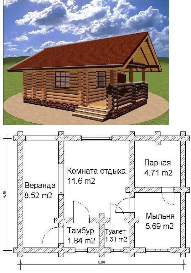 Проект бани с комнатой отдыха фото Бани проекты в ярославле