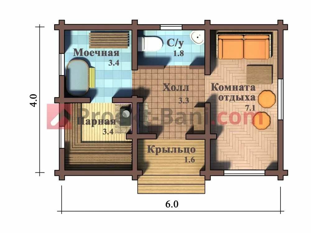 Проект бани с парилкой фото Проект бани 6 на 4 (6x4) из бруса Проекты, Проект небольшого дома, План загородн