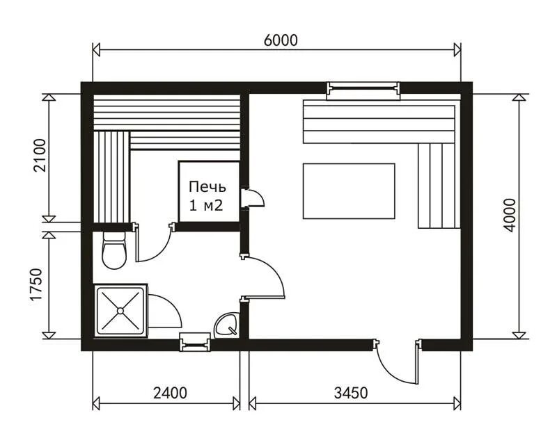 Проект бани внутри планировка Проект бани размером 6х6