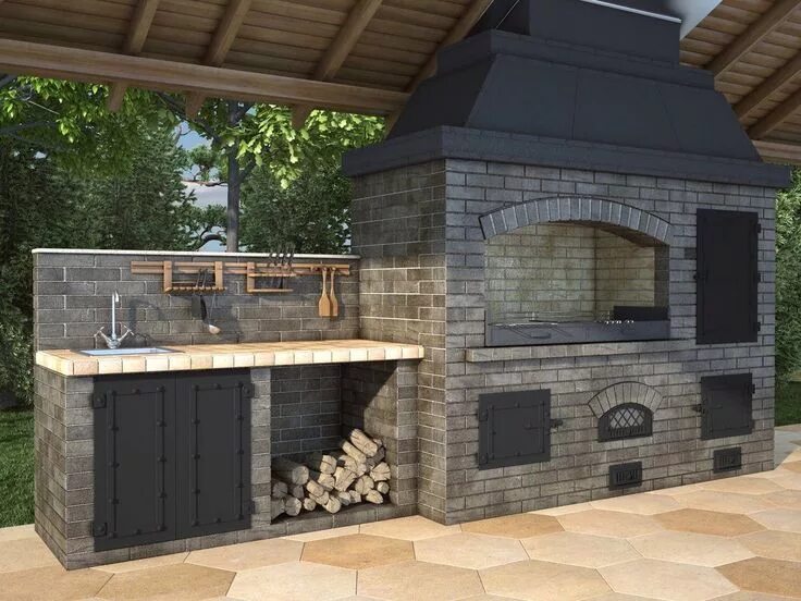 Проект барбекю кирпича фото Pin by Ivanna Rybak on Ідеї для дому Outdoor bbq kitchen, Backyard fireplace, Ou