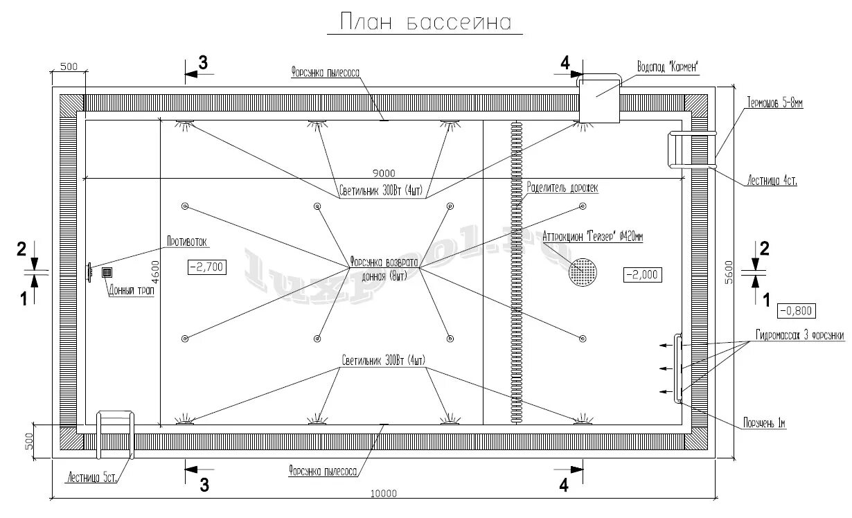 Проект бассейна в частном доме чертеж Типовой проект бассейна 6х3