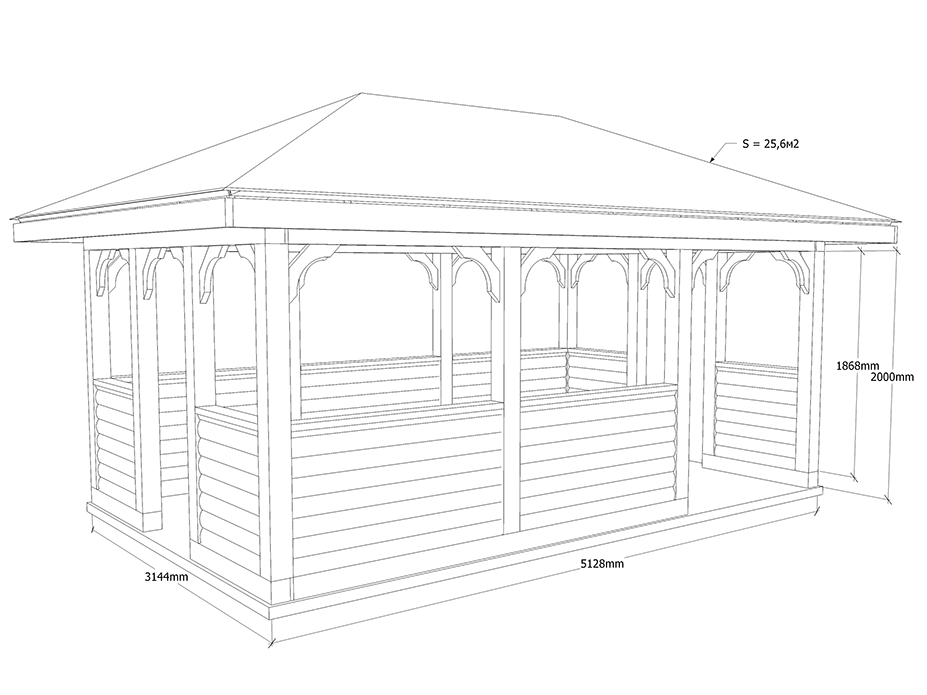 Проект беседки 6х4 чертежи Чертеж закрытой беседки