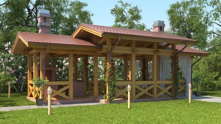 Проект беседки из бруса фото Беседка из клееного бруса Simple Project 30 Pavilion Backyard patio, Pergola, Pe