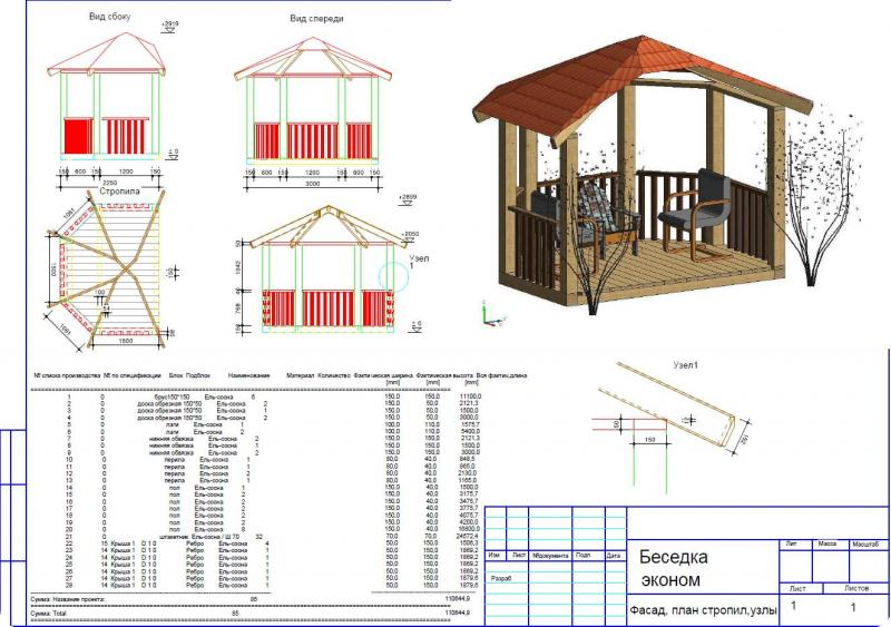 Проект беседки с чертежами и расчетами Беседка для дачи деревянная расчет: найдено 90 изображений