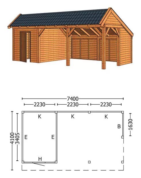 Проект беседки с хозблоком с чертежами Trendhout Kapschuur De Stee L 7400 Combinatie 4 NuBuiten Diy shed plans, Carport