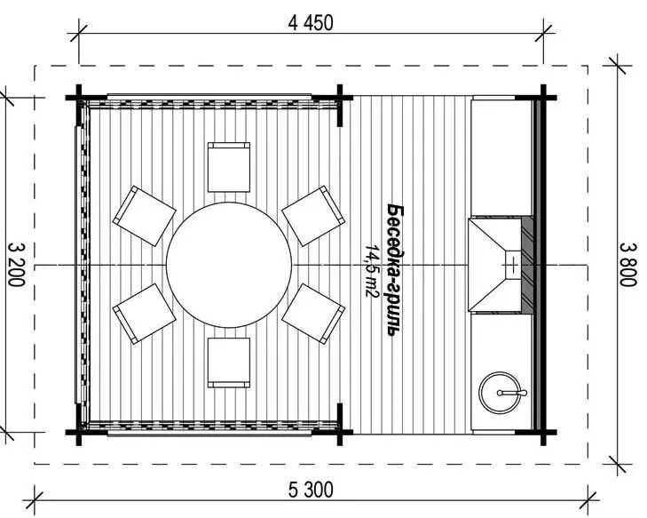 Проект беседки с мангалом чертежи Расстановка мебели в беседке 4х4 - фото