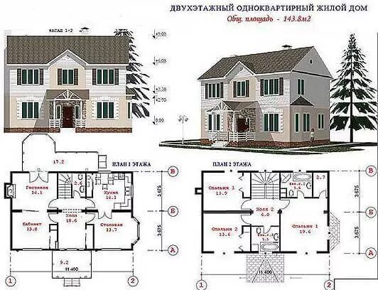 Проект частного дома двухэтажного чертежи с размерами Почему дома прямоугольной формы - это экономия ваших денег?