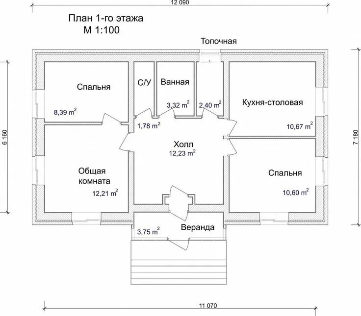 Проект частного дома одноэтажного бесплатно с чертежами Проект дома "Дачный вариант" Архитектурное бюро "Беларх" - Авторские проекты пла