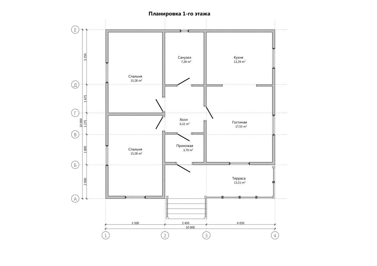 Проект чертеж дома одноэтажного 10х10 Проект каркасного дома ДК-290 10х10 (100 м²)