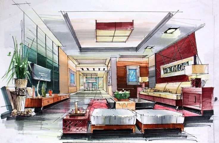 Проект дизайн интерьера 10 класс Эскиз гостиной Interior design drawings, Interior design sketches, Drawing inter