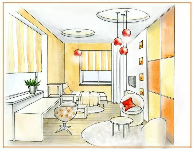 Проект дизайн интерьера комнаты 9 класс Pin on decoração Interior design sketchbook, Interior design sketches, Perspecti