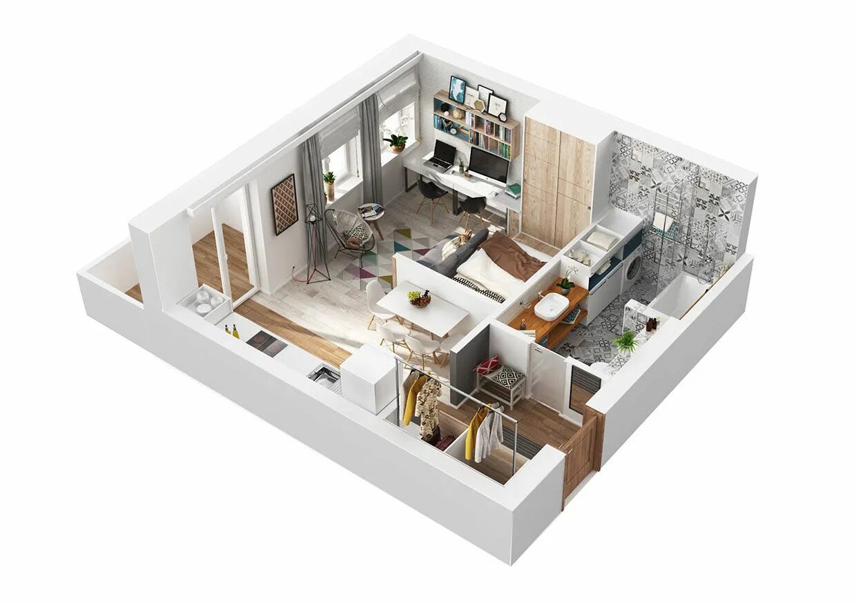 Проект дизайна интерьера квартиры цена Living Small With Style: 2 Beautiful Small Apartment Plans Under 500 Square Feet