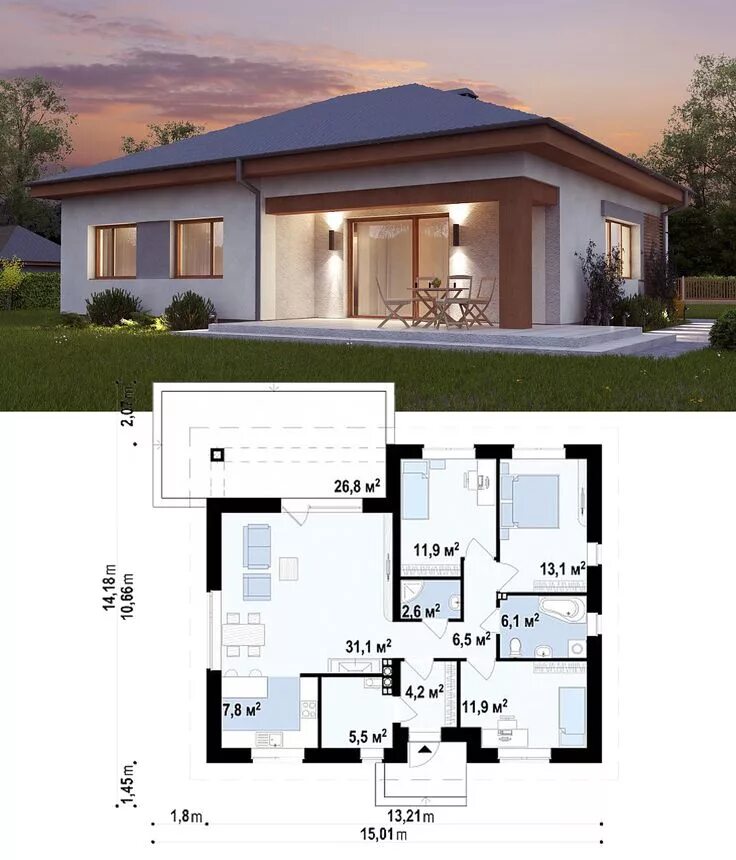 Проект дома 100 м2 фото одноэтажный Z273 a Modern small house design, Modern house design, Small house design