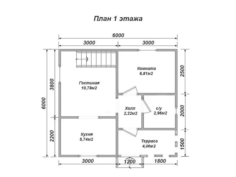 Проект дома 6 6 чертежи Дачный дом Березовка - проект каркасного дачного дома 6х6