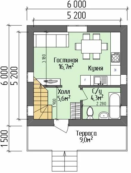 Проект дома 6 6 планировка План дачного дома 6х6 Планировка дома, Дом, План маленького дома