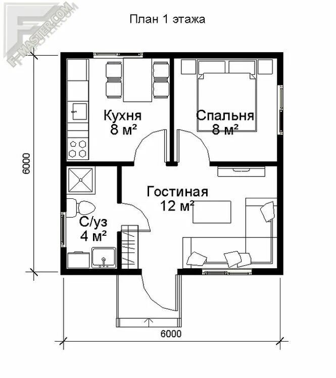 Проект дома 6 6 планировка Pin on проекты домов Small modern house plans, Pool house plans, Tiny house