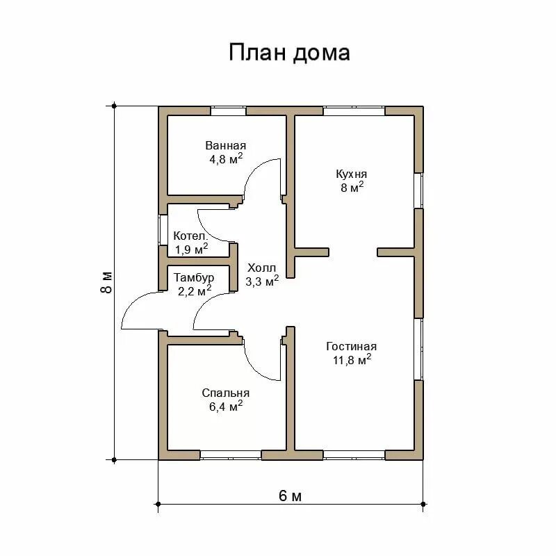 Проект дома 6 на 7 одноэтажный планировка Пин на доске Дома до 50 метров