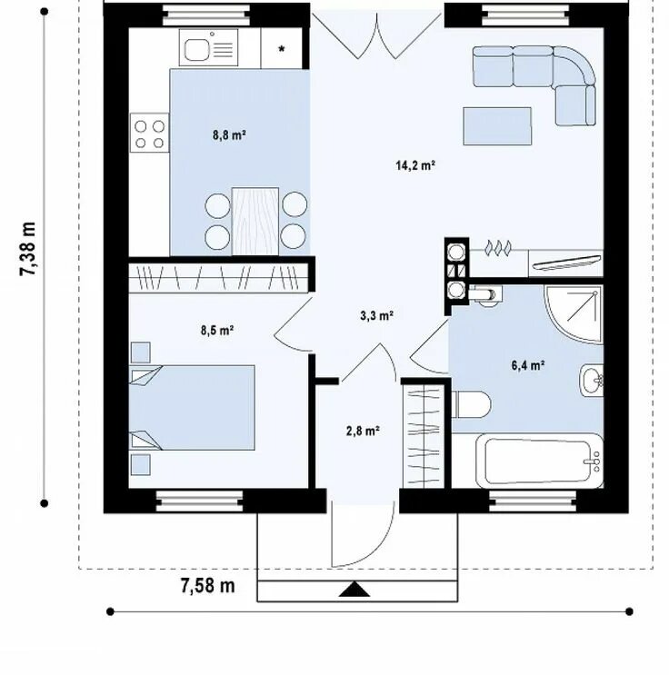 Проект дома 60 м фото Proiect de casa mica Parter #60011 - Proiecte de case, Proiecte de case mici Пла