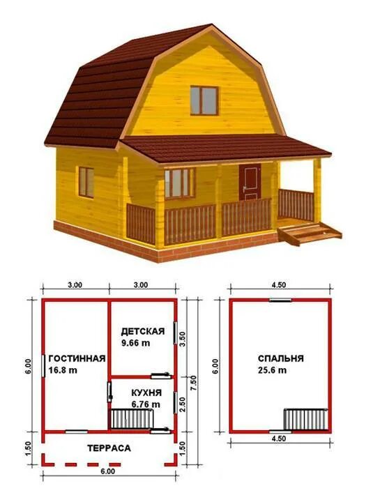 Проект дома 6х6 из бруса фото Дома из бруса до 60 кв.м - Юнион Строй Групп