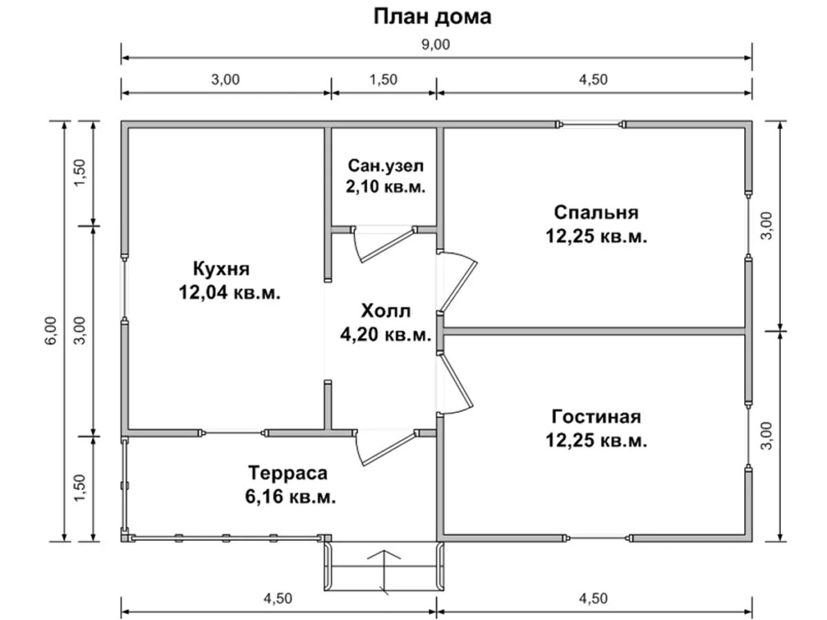 Проект дома 6х9 одноэтажный с отличной планировкой Каркасный дом 9х6 Илья ➔ стоимость проекта, описание