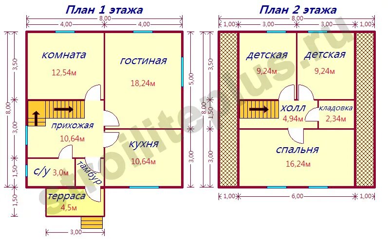 Проект дома 8 8 чертежи Дом 8х8 из бруса "Аляска-2" проект для постоянного проживания от производителя С