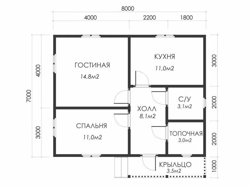 Проект дома 8 8 одноэтажный фото Одноэтажный дом 7х8 с отличной планировкой