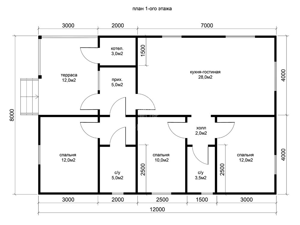 Проект дома 8х12 одноэтажный с отличной планировкой Проекты домов 7 на 7 в СПб - цена строительства под ключ