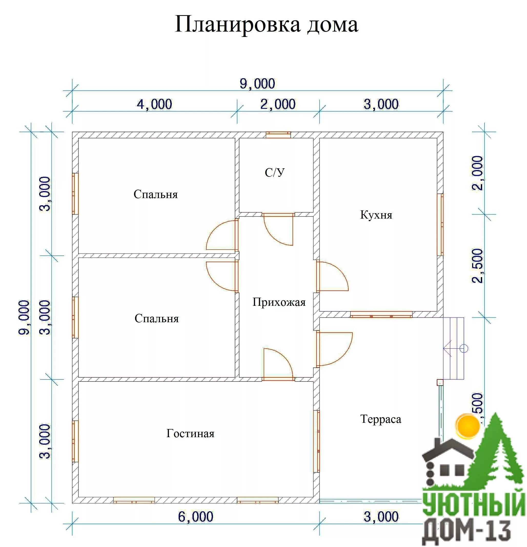 Проект дома 9х9 одноэтажный с отличной планировкой Проекты домов 9х9 одноэтажный фото - DelaDom.ru