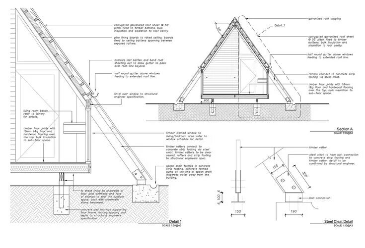 Проект дома a frame чертежи JR’s Hut at Kimo Estate / Anthony Hunt Design + Luke Stanley Architects A frame 