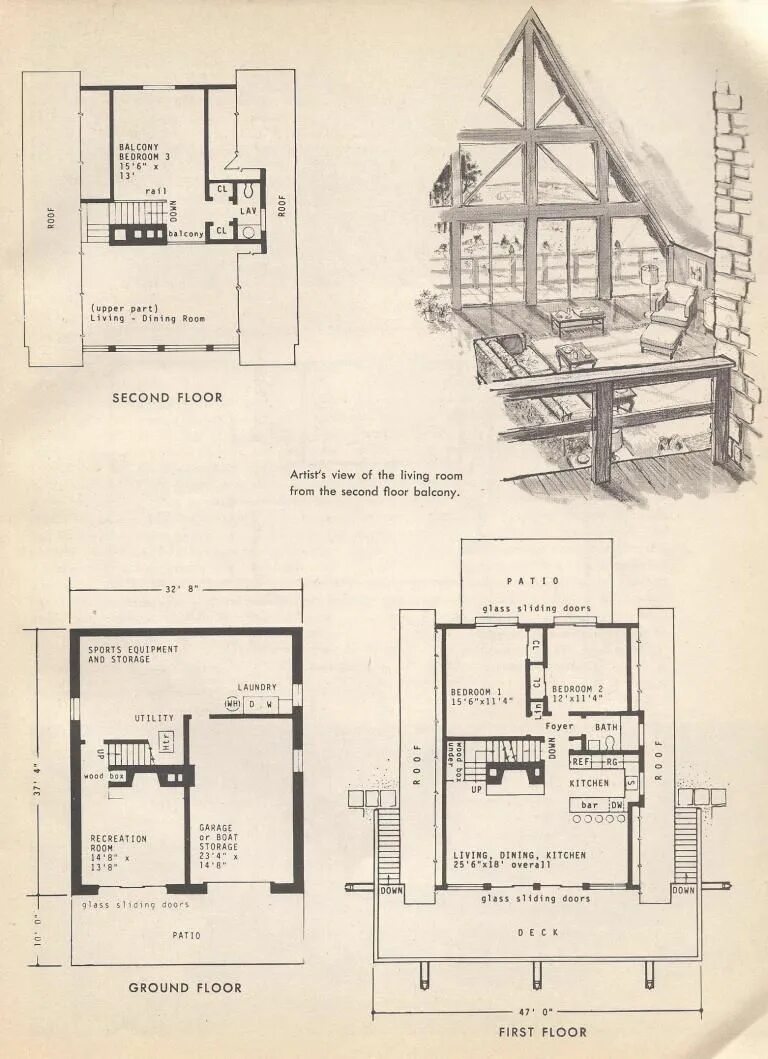 Проект дома a frame чертежи A-Frame Chalet1 Vintage house plans, A frame house plans, Sims house plans