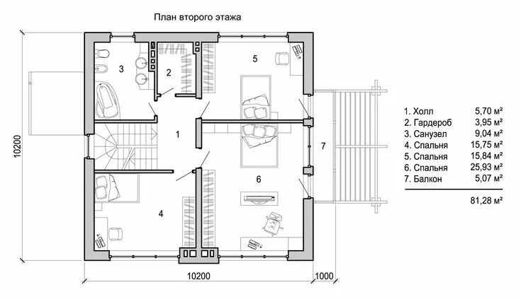 Проект дома чертеж комнат План второго этажа двухэтажного дома в стиле шале с двускатной кровлей Дом, Стро