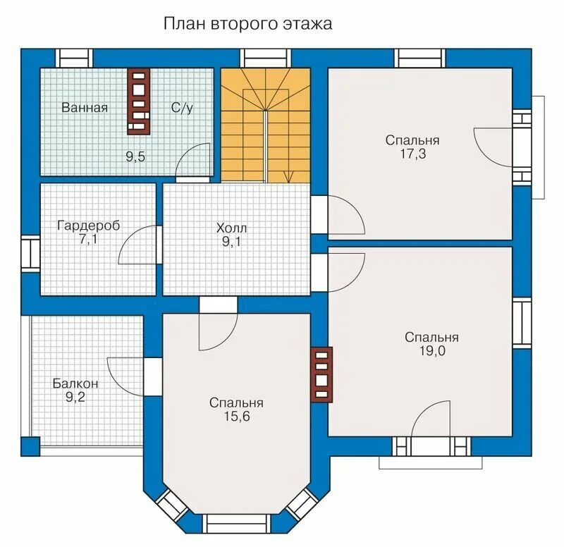 Проект дома из газобетона 10х10 фото Проект газобетонного дома Catalog-Plans-57-27 (158,61кв.м, 11,9x11,3м, газобетон