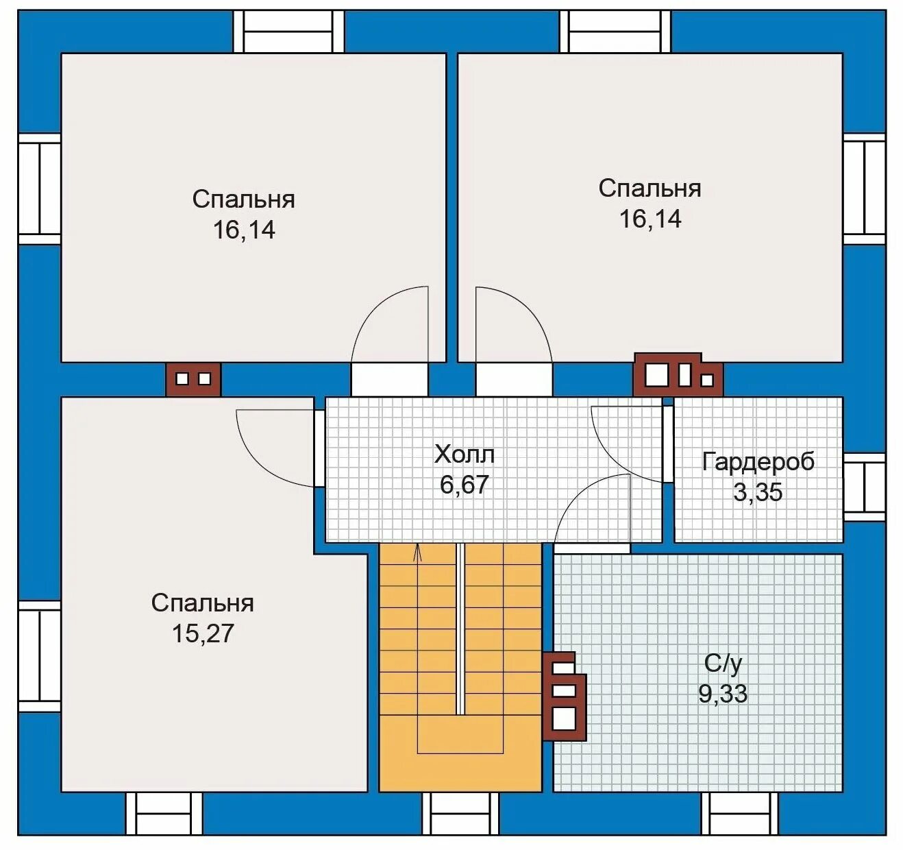 Проект дома из газобетона 10х10 фото Проект кирпичного дома Catalog-Plans-40-04L (131,85кв. м, 10,38x9,88м, кирпич 51