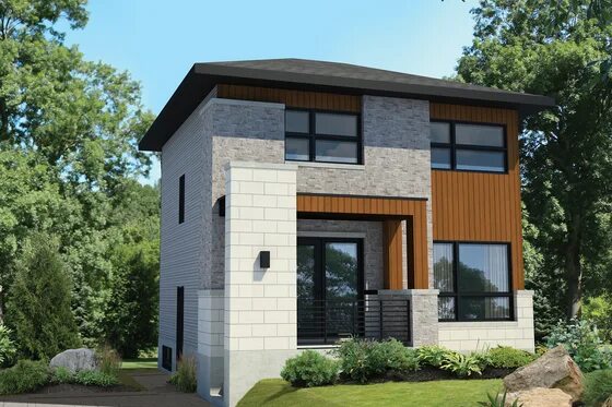 Проект дома мартеновская 39 примеры отделки House Plan 25-4439 Contemporary house plans, Narrow lot house plans, Small moder