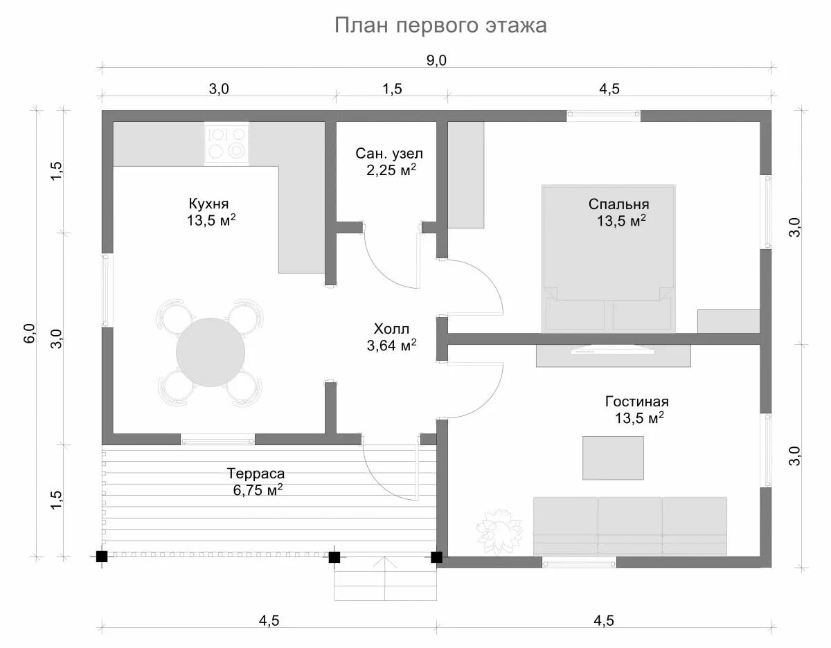 Проект дома планировка 6 9 одноэтажный Дом из бруса 6х9 "Савелий" от 926000 руб, дома из бруса c отделкой - компания "С