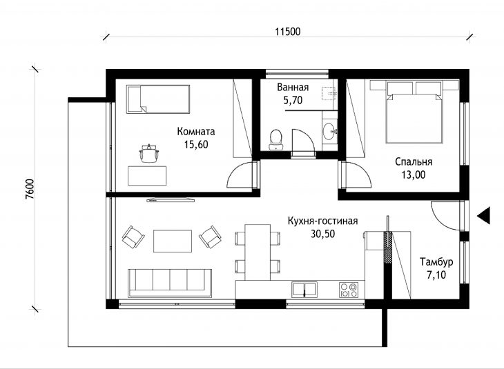 Проект дома простой планировки Проект одноэтажного дома P63 - HOTPLANS.BY