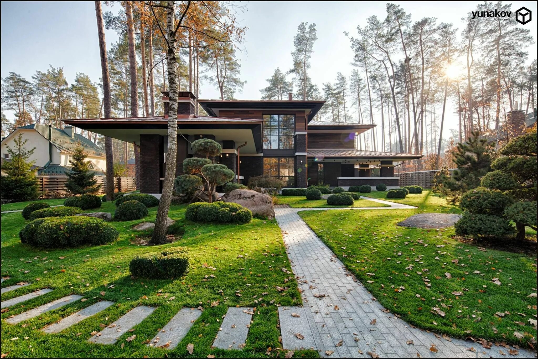 Проект дома с ландшафтным дизайном фото Yunakov Home Design - "Дом в стиле Райта" Prairie house, Modern house design, Ar