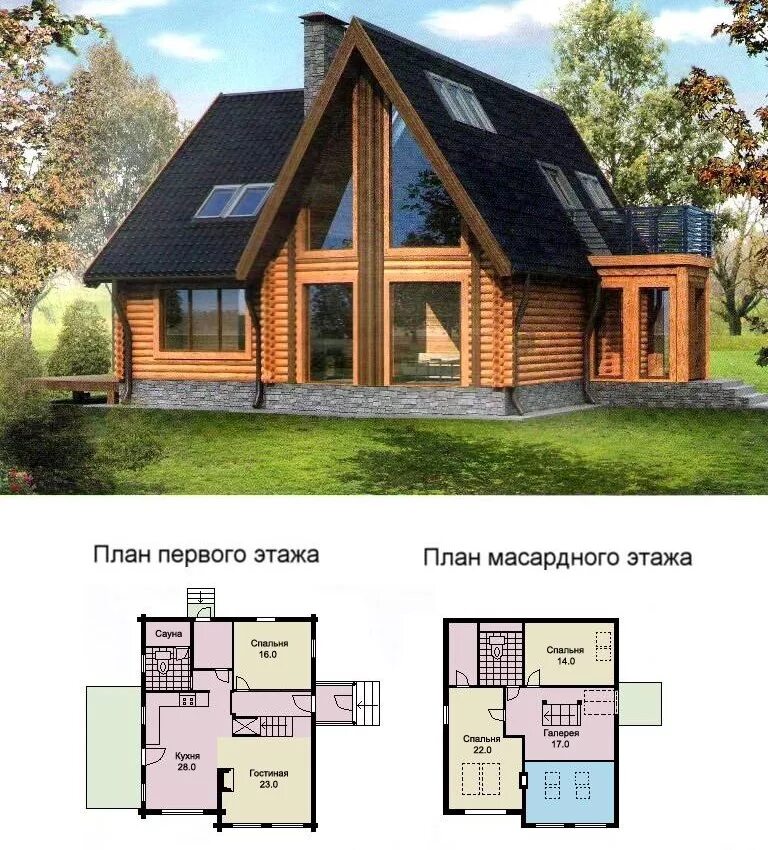 Проект дома с мансардой отличной планировкой Проекты срубов Купить проект сруба из бревна