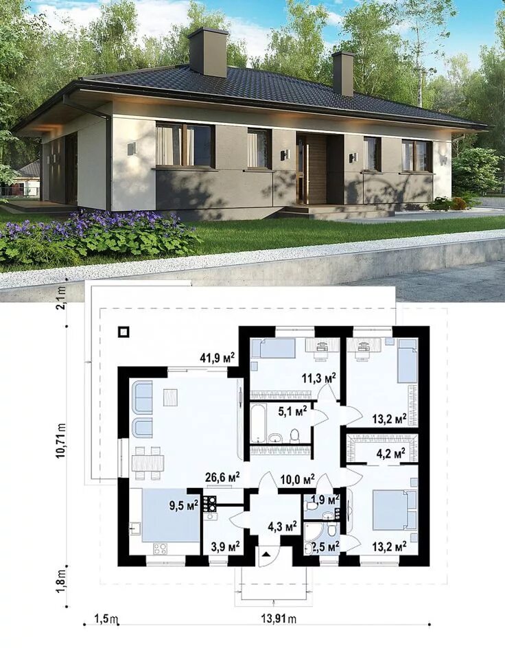 Проект дома с планировкой 100 кв Проект дома Z368 D Planos de casas, Casas, Casitas