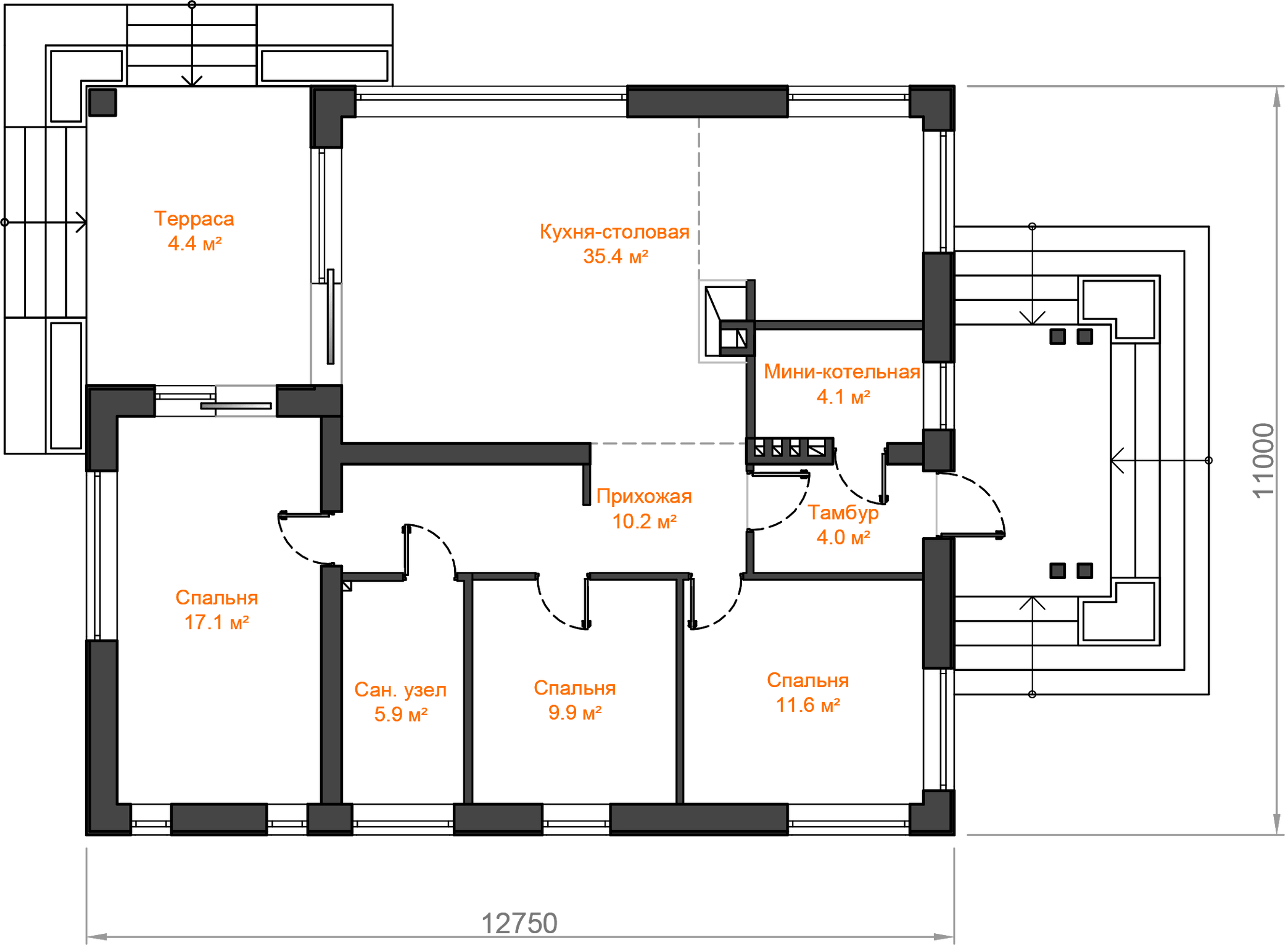 Проект дома с террасой одноэтажный чертеж 1 этаж Floor plans, Home, Doma