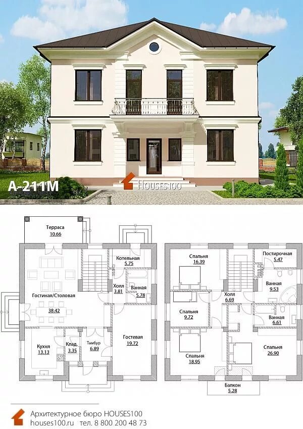 Проект домов 2 этажных фото Проект дома A-211M Проект двухэтажного дома в классическом стиле от Houses100 Ha