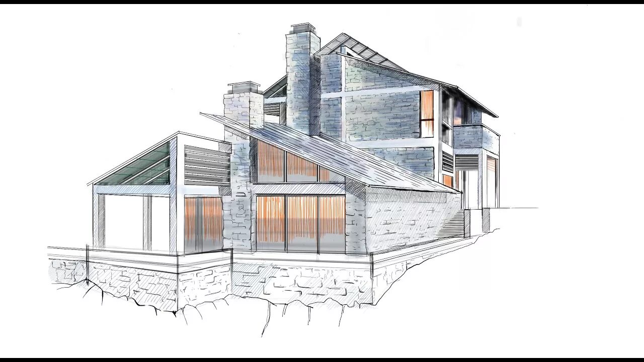 Проект эскиз домов фото architectural rendering in sketchbook pro, from start to finish - YouTube