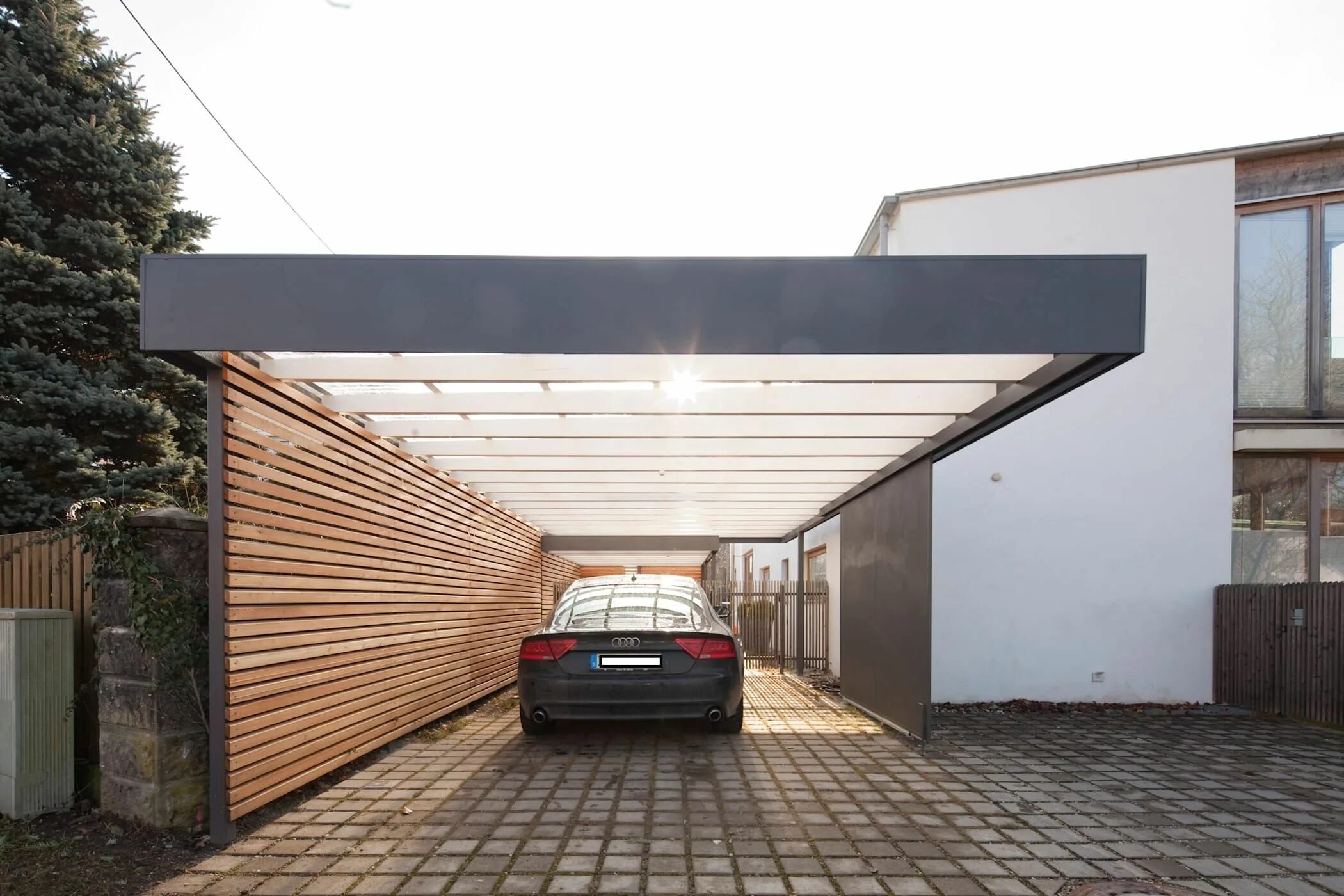 Проект гаража фото дизайн Modernes carport im puristischen look, architekt armin hägele homify Garage door